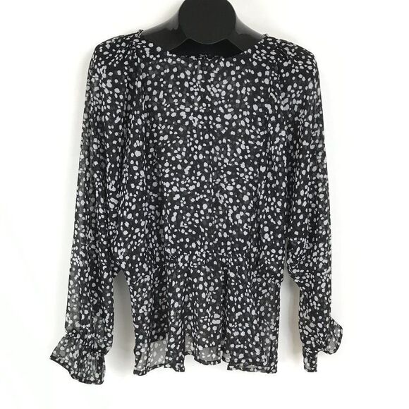 Banana Republic Sheer Chiffon Blouse Women's Size Medium Black White Tie Back - Picture 1 of 10